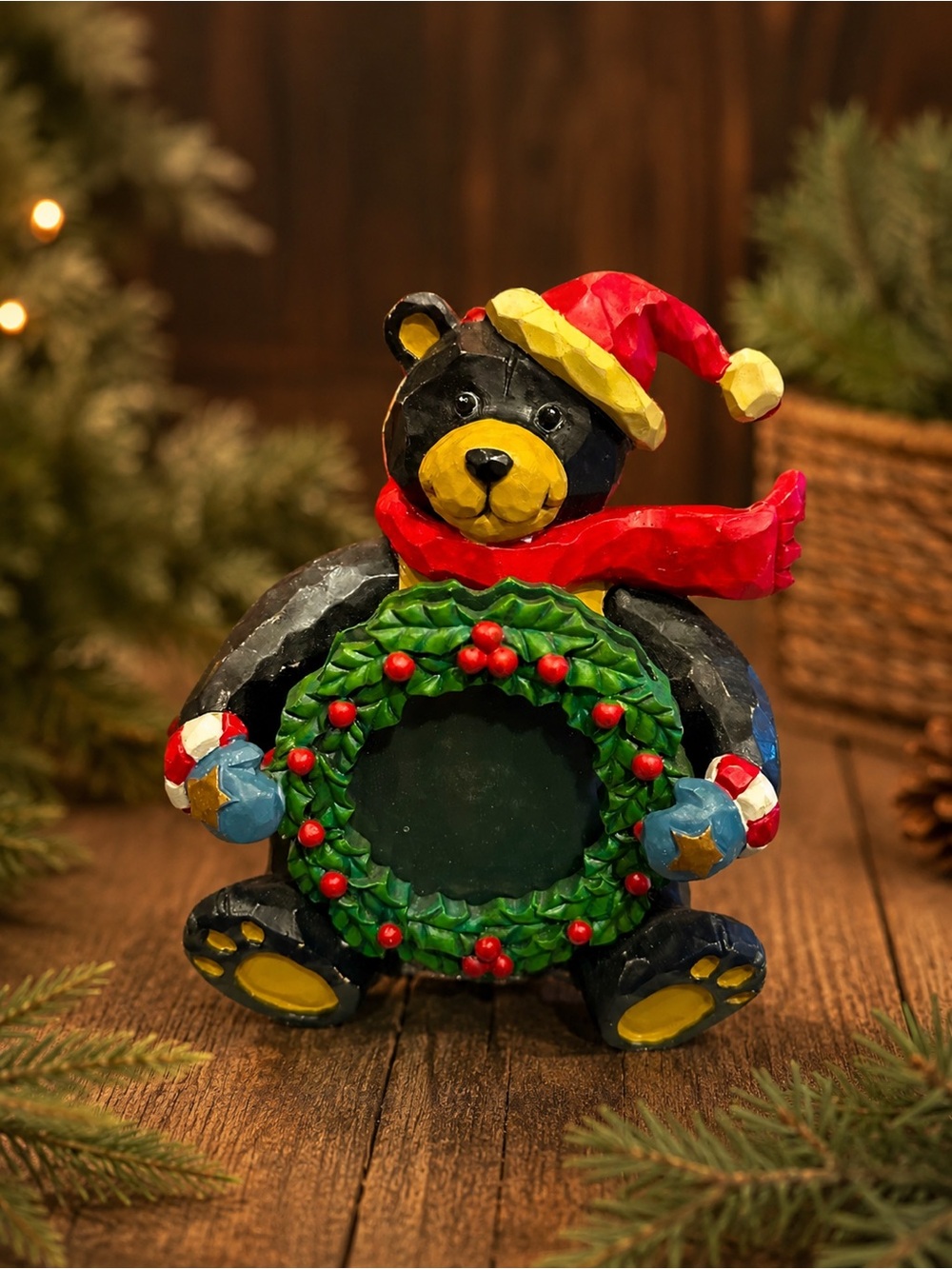 Santa Black Bear Christmas‎ Wreath Holiday Picture Frame